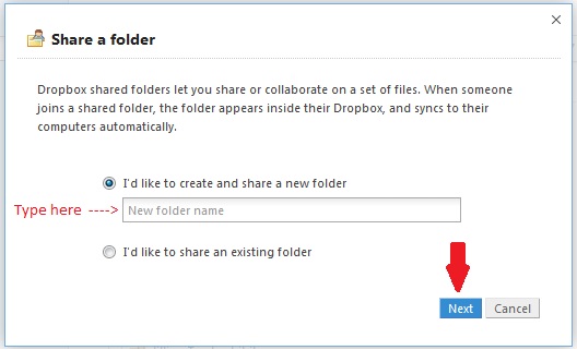 DropBox Share Folder Dialog Box